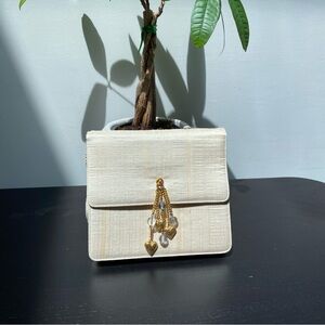 Vintage 60s Morris Moskowtiz Elegant Ivory Handbag with Gold Accents